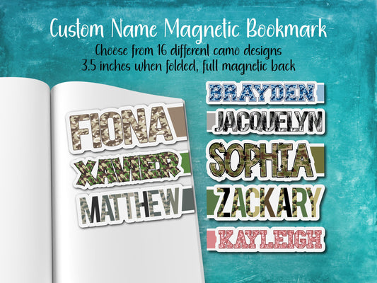 Camo Custom Name Magnetic Bookmark | 16 Different Designs