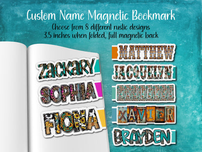 Rustic Country Custom Name Magnetic Bookmark | 8 Different Designs
