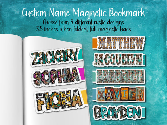 Rustic Country Custom Name Magnetic Bookmark | 8 Different Designs