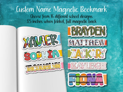 Back to School Custom Name Magnetic Bookmark | 16 Different Designs