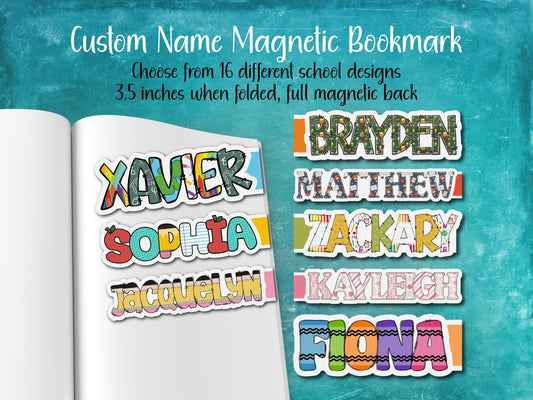 Back to School Custom Name Magnetic Bookmark | 16 Different Designs