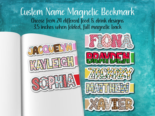 Food and Drink Custom Name Magnetic Bookmark | 24 Different Designs